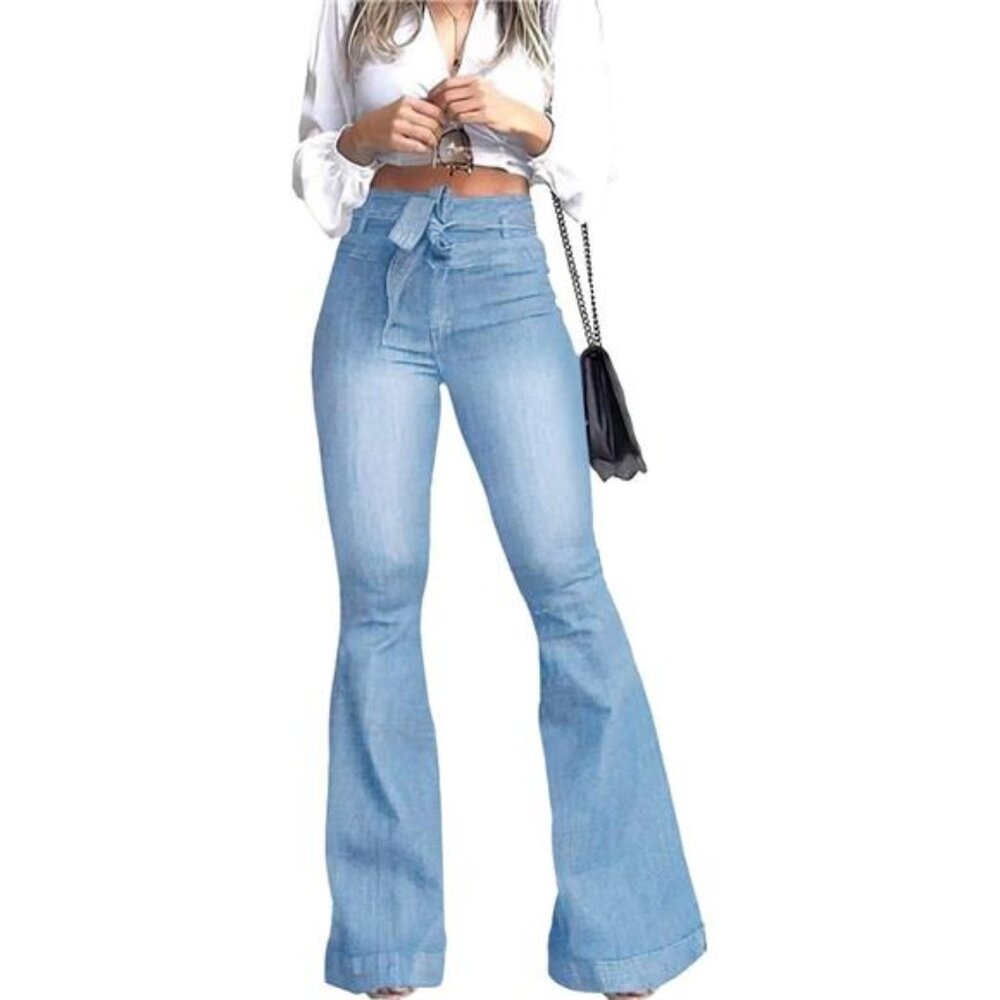 High Waisted Flare Jeans for Women #024_light Blue(with Belt)